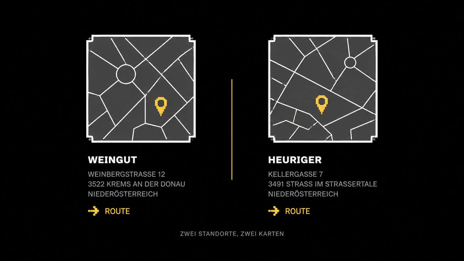 Weingut Website mit zwei getrennten Standortkarten für Weingut und Heurigen