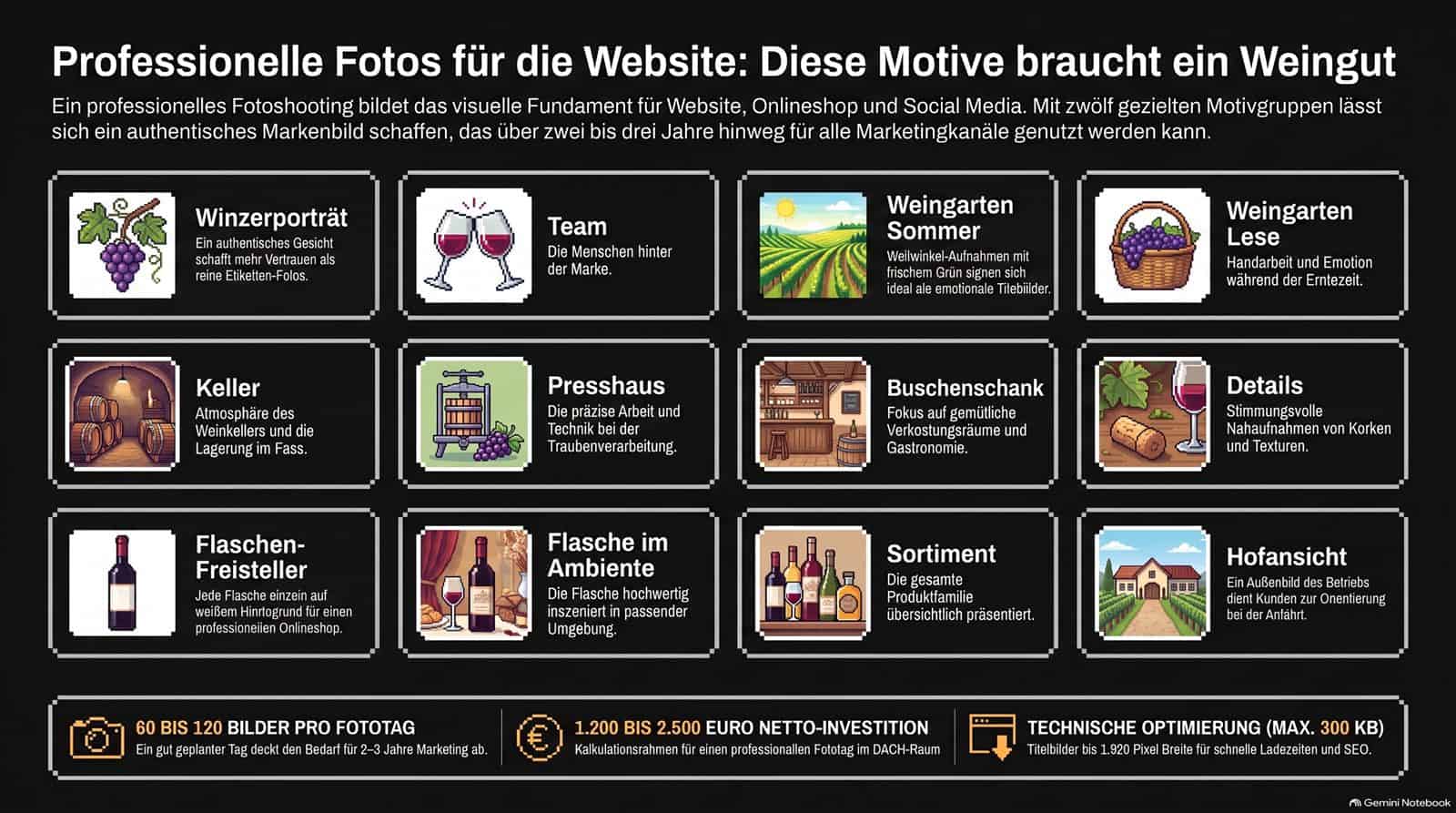 Weingut Fotoshooting: 12 Motive, die endlich verkaufen — Infografik