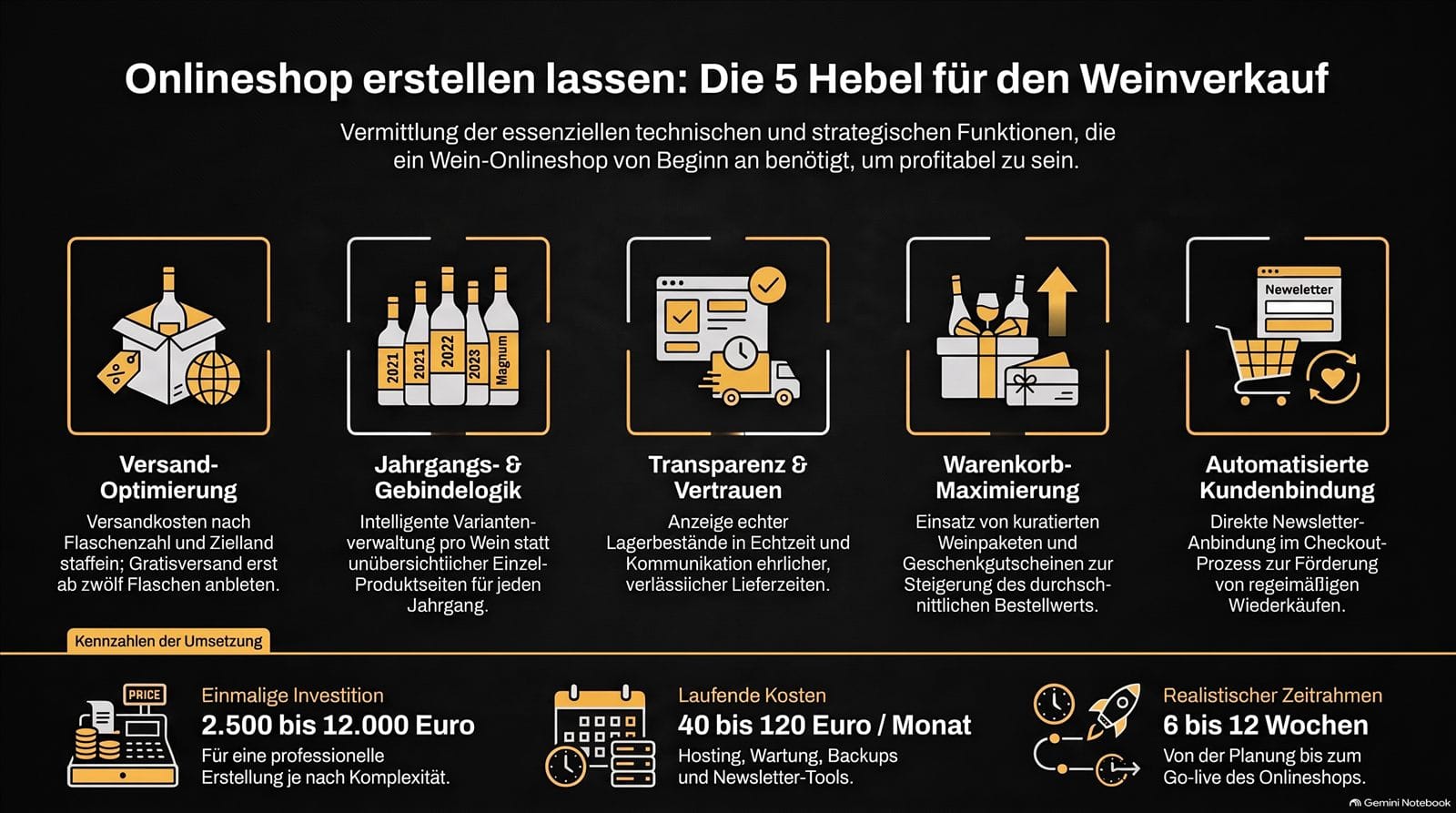 Weinshop erstellen: 9 Funktionen, die sofort verkaufen — Infografik